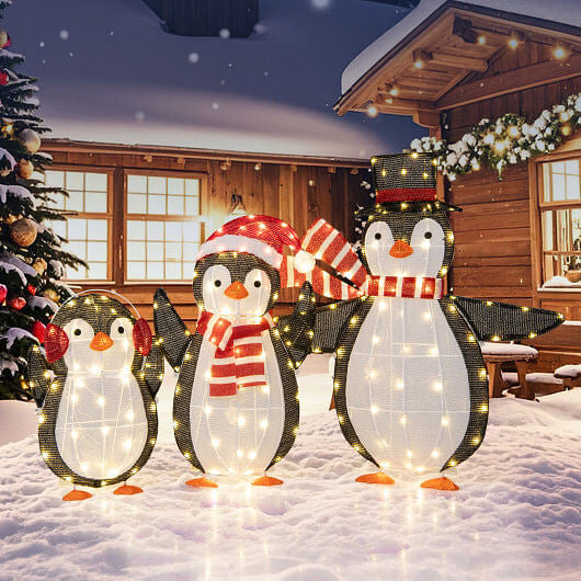 Light up Penguins Christmas Decorations with 194 LED Lights and Zip Ties-1