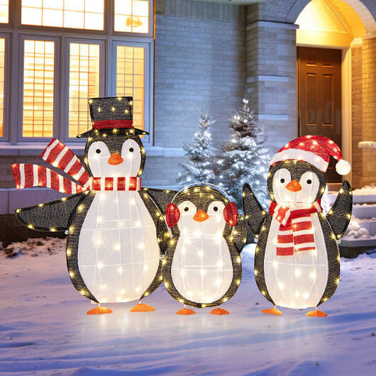 Light up Penguins Christmas Decorations with 194 LED Lights and Zip Ties-3