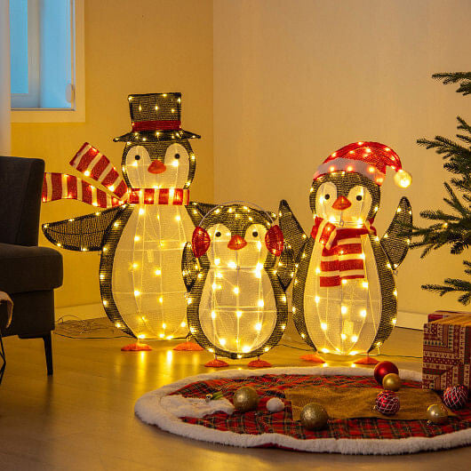 Light up Penguins Christmas Decorations with 194 LED Lights and Zip Ties-2