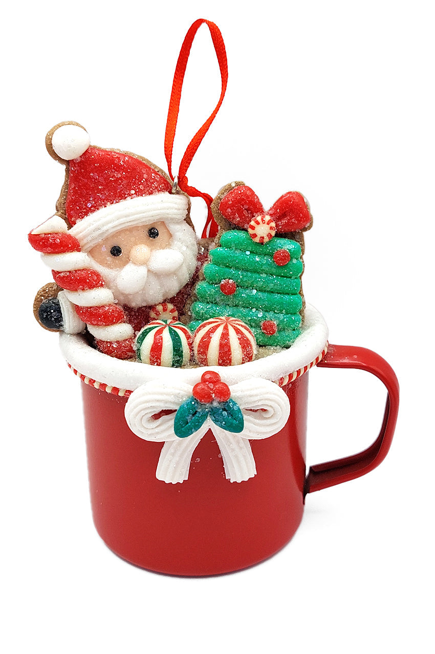 Christmas Ornament - Cup with Gingerbread Man. Wizardi Festive Decoration F07-N2-19-DAA101A-2