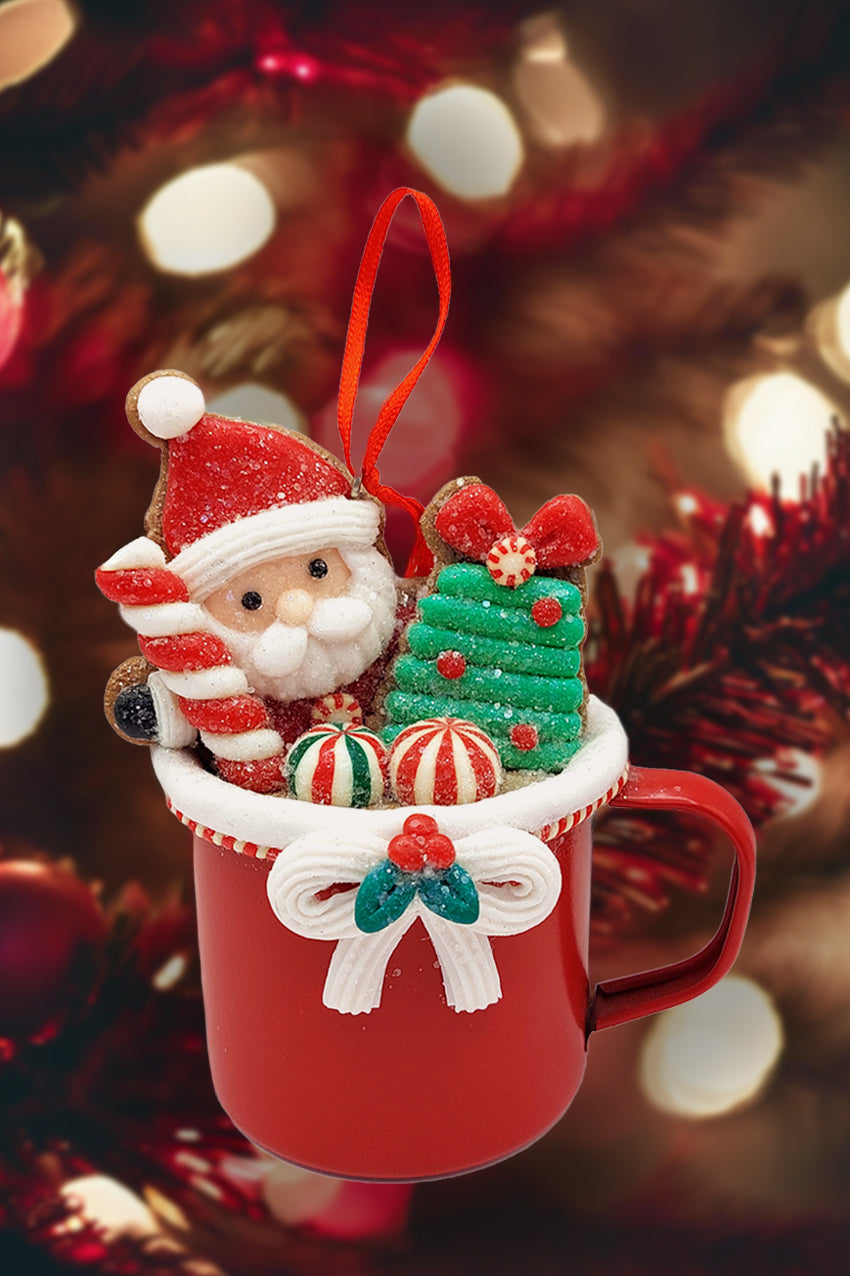 Christmas Ornament - Cup with Gingerbread Man. Wizardi Festive Decoration F07-N2-19-DAA101A-0