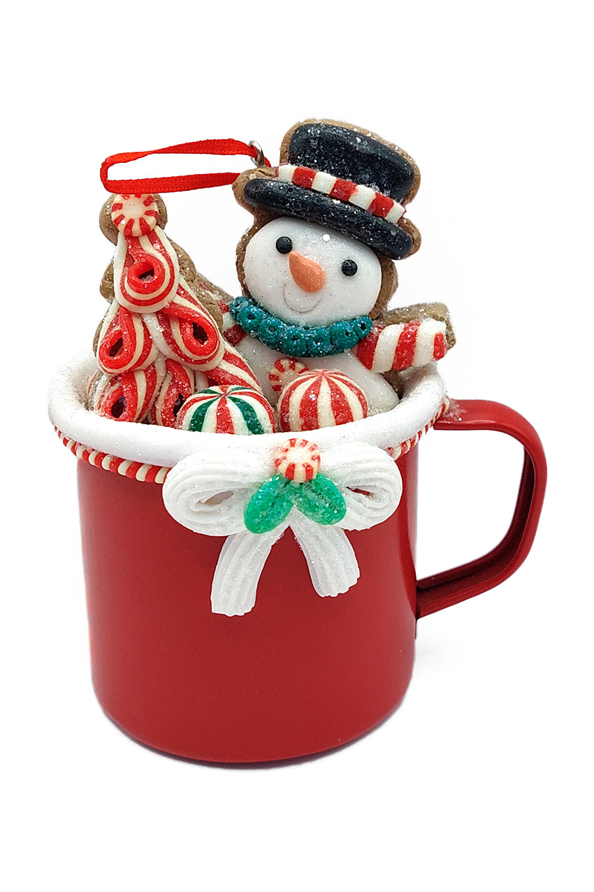 Christmas Ornament - Cup with Snowman. Wizardi Festive Decoration F07-N2-19-DAA101B-1
