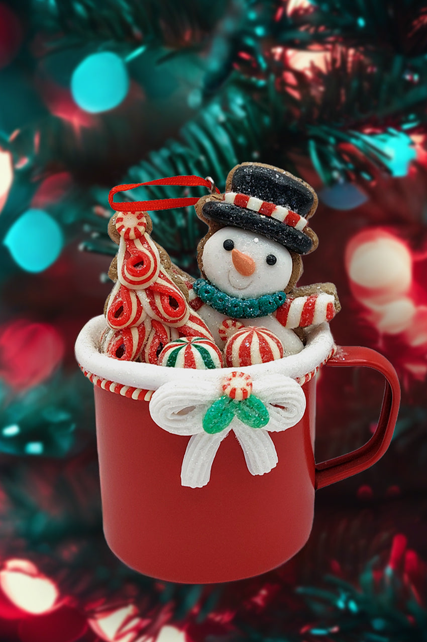 Christmas Ornament - Cup with Snowman. Wizardi Festive Decoration F07-N2-19-DAA101B-0